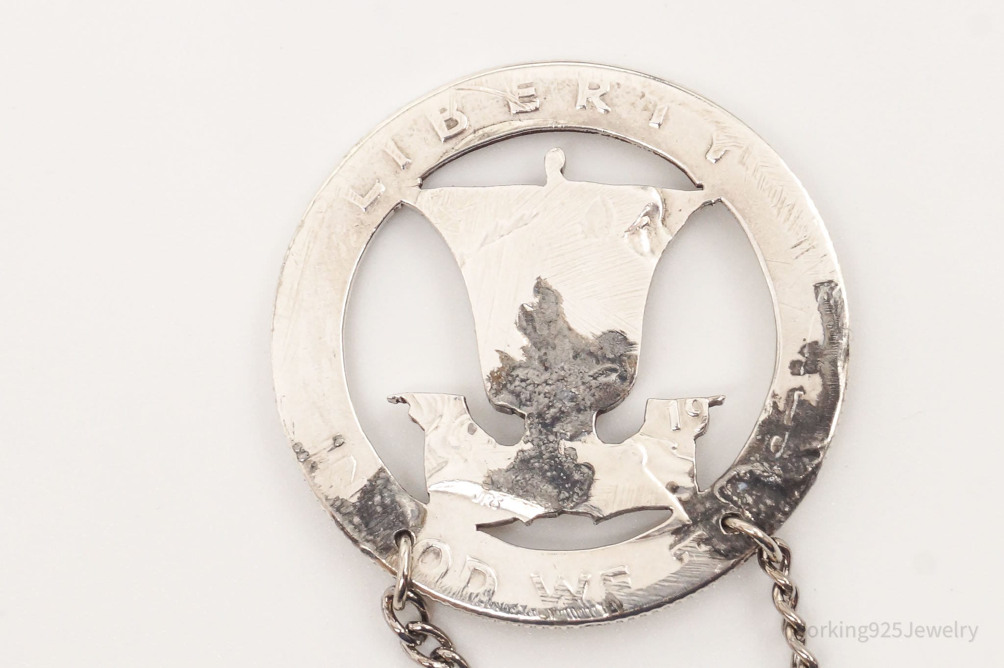 Vintage Half Dollar Coin Cut Out Pendant Silver Chain Necklace | Jewelry > Necklaces > Pendants | Wiccan Center