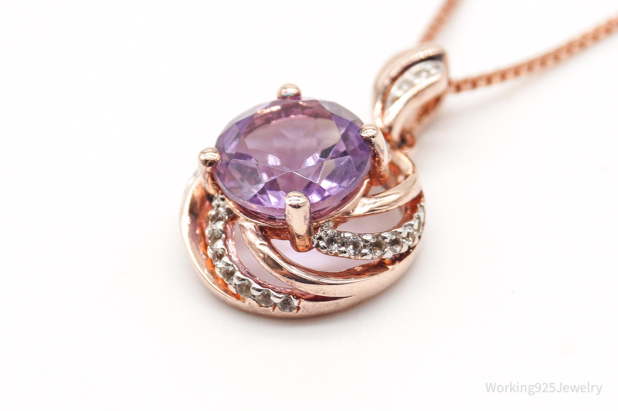 Vintage Amethyst Cubic Zirconia Rose Gold Vermeil Sterling Silver Necklace | Jewelry > Necklaces > Pendants | Wiccan Center