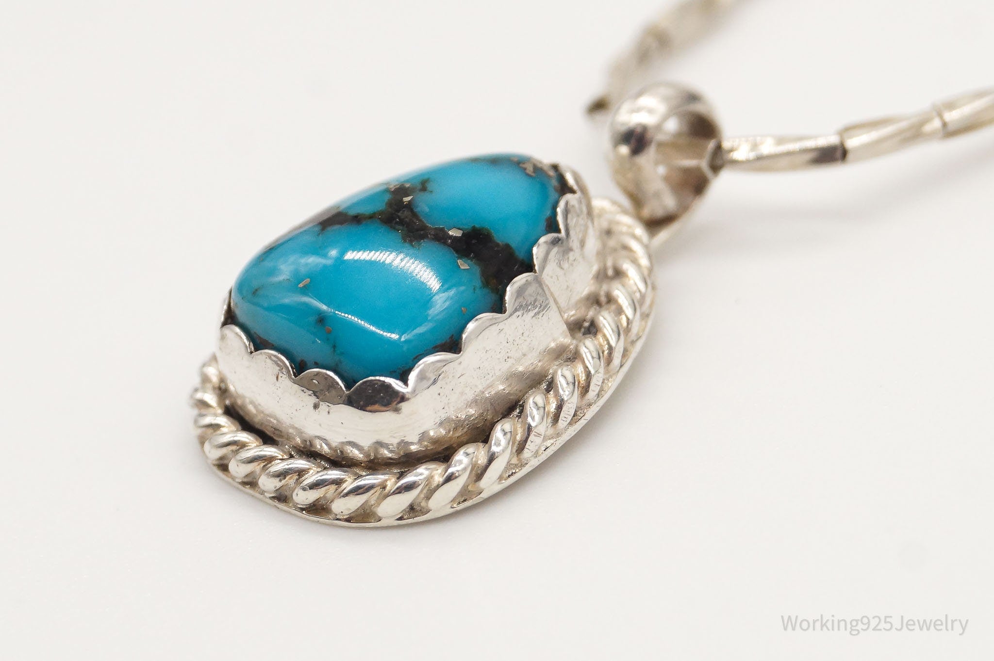 Vintage Native American Herbert Tsosie Blue Turquoise Sterling Silver Necklace | Jewelry > Necklaces | Wiccan Center