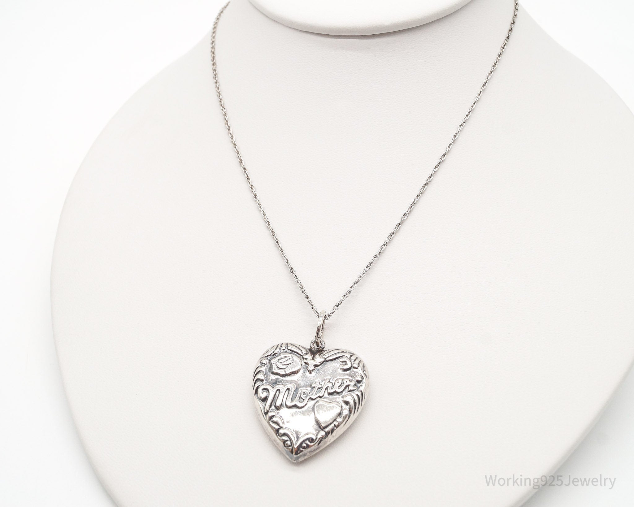 Vintage Large Puffy Heart Mother Charm Sterling Silver Necklace | Jewelry > Necklaces > Pendants | Wiccan Center