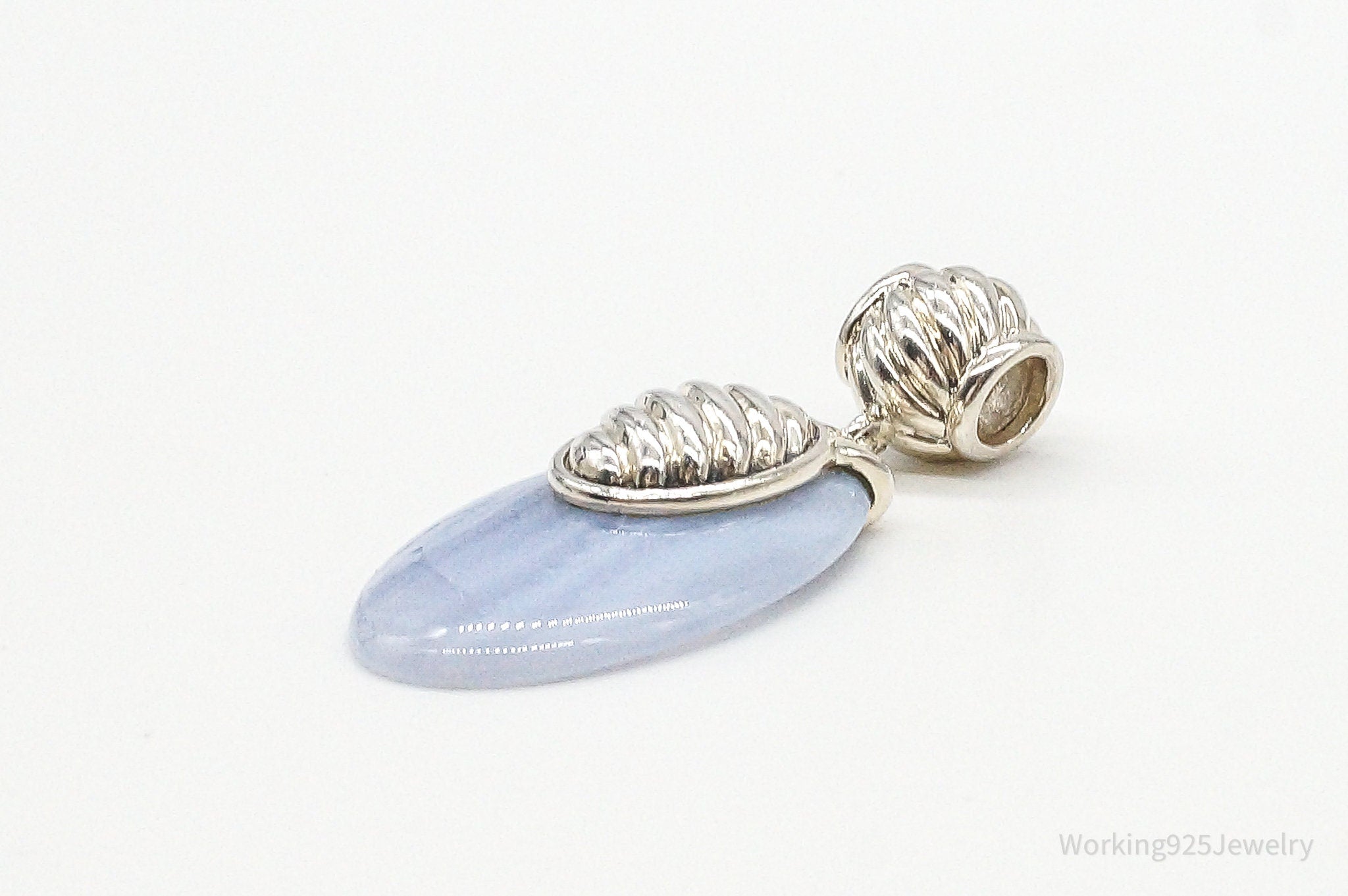 Large Vintage Blue Lace Agate Sterling Silver Pendant | Jewelry > Necklaces > Pendants | Wiccan Center