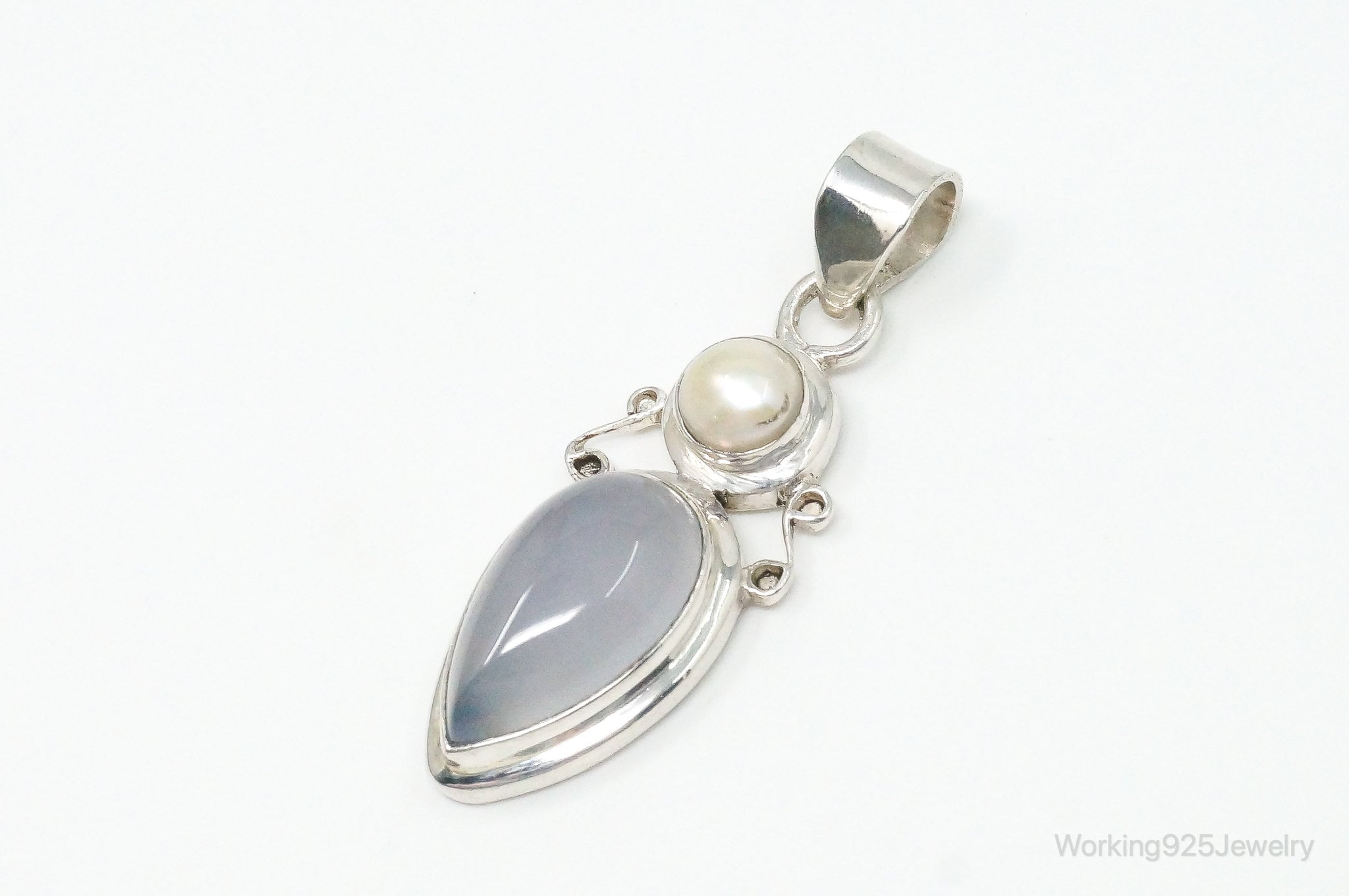 Large Designer Supreme Jewelers Blue Chalcedony Pearl Sterling Necklace Pendant | Jewelry > Necklaces > Pendants | Wiccan Center