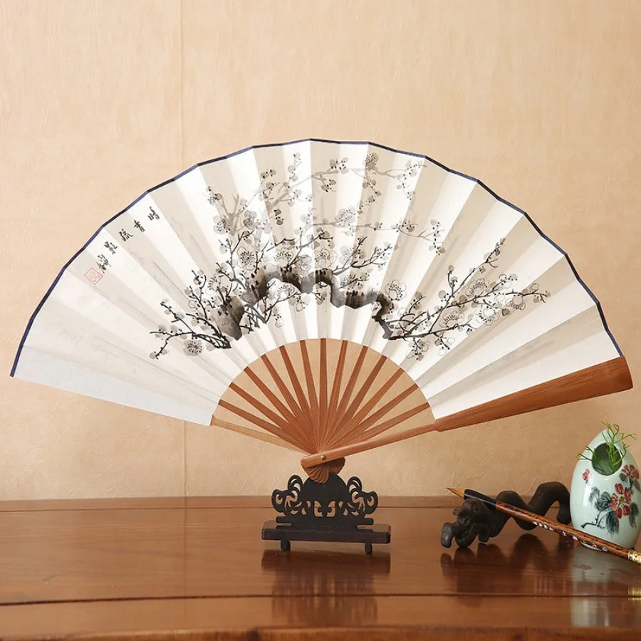 1Pcs Chinese Style Retro Folding Silk Fan Decorative Men Pocket Bamboo Handle Hand Held Fan Party Favors Home Decoration Crafts