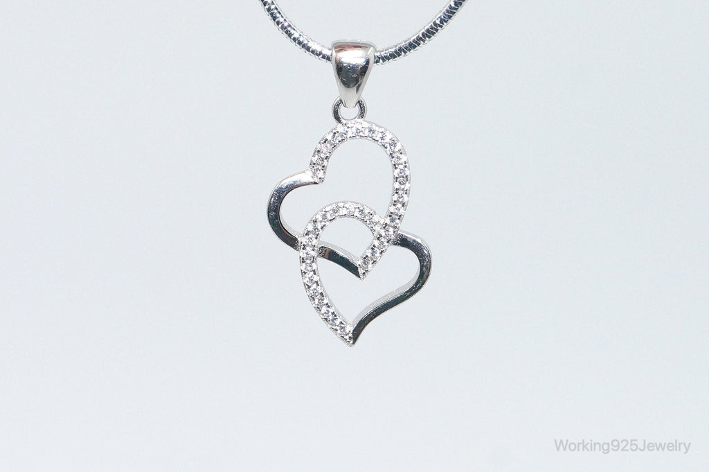 Vintage Open Hearts Cubic Zirconia Accented Sterling Silver Necklace Pendant | Jewelry > Necklaces > Pendants | Wiccan Center