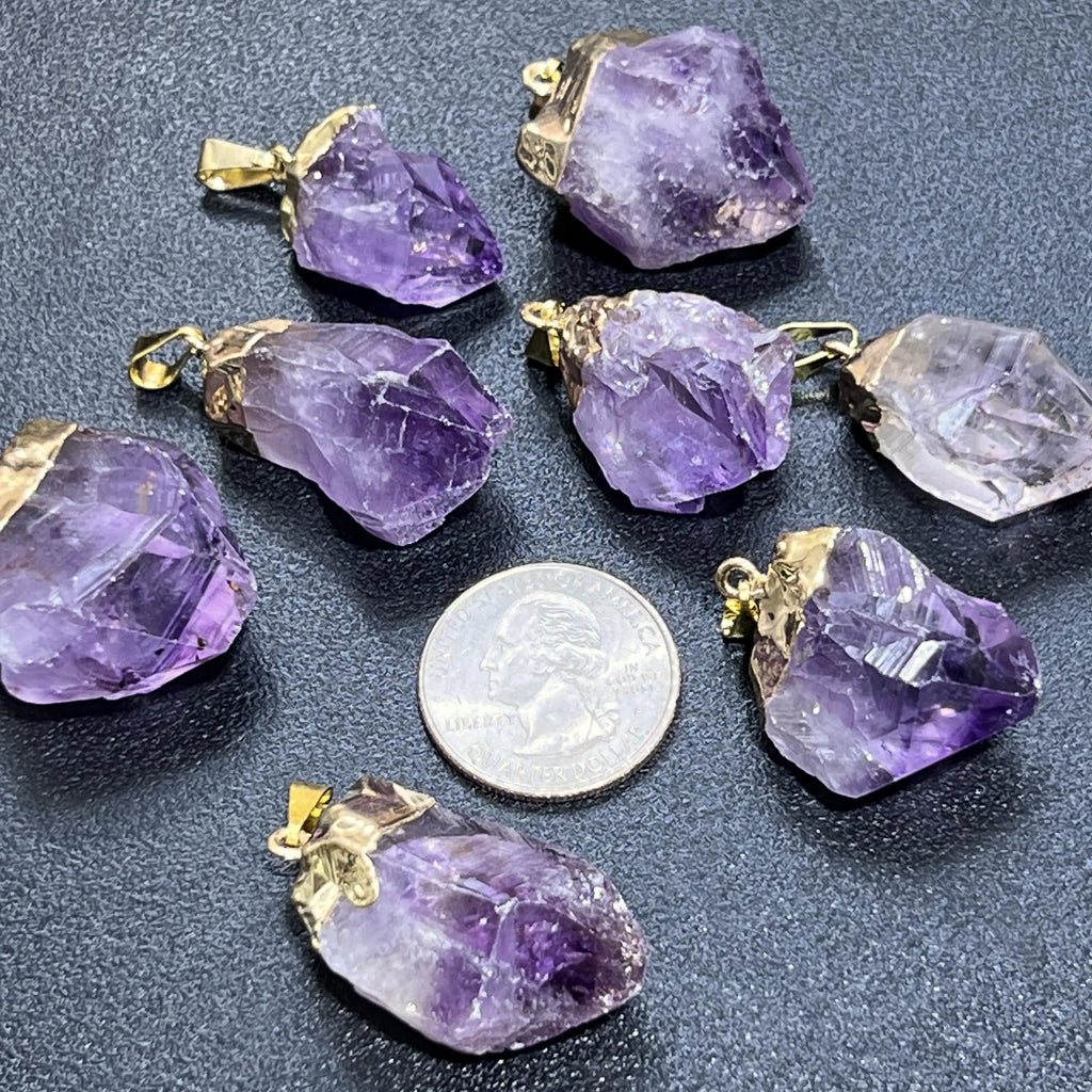Amethyst Crystal Raw Point Pendant (Gold Plated) Gemstone Jewelry Necklace Supply | Jewelry > Necklaces > Crystal Necklaces | Wiccan Center