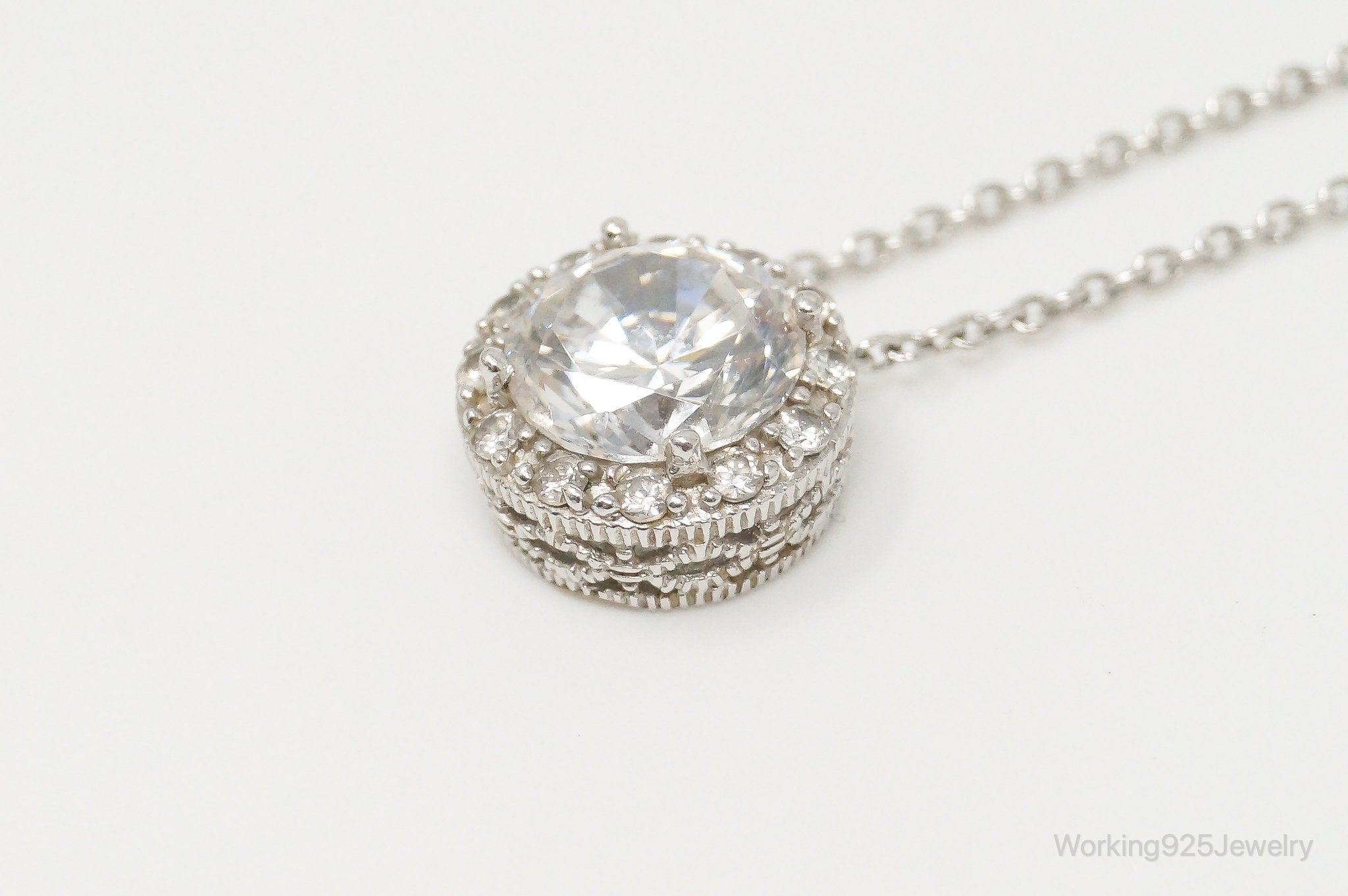 Vintage Large Cubic Zirconia Sterling Silver Necklace | Jewelry > Necklaces > Pendants | Wiccan Center