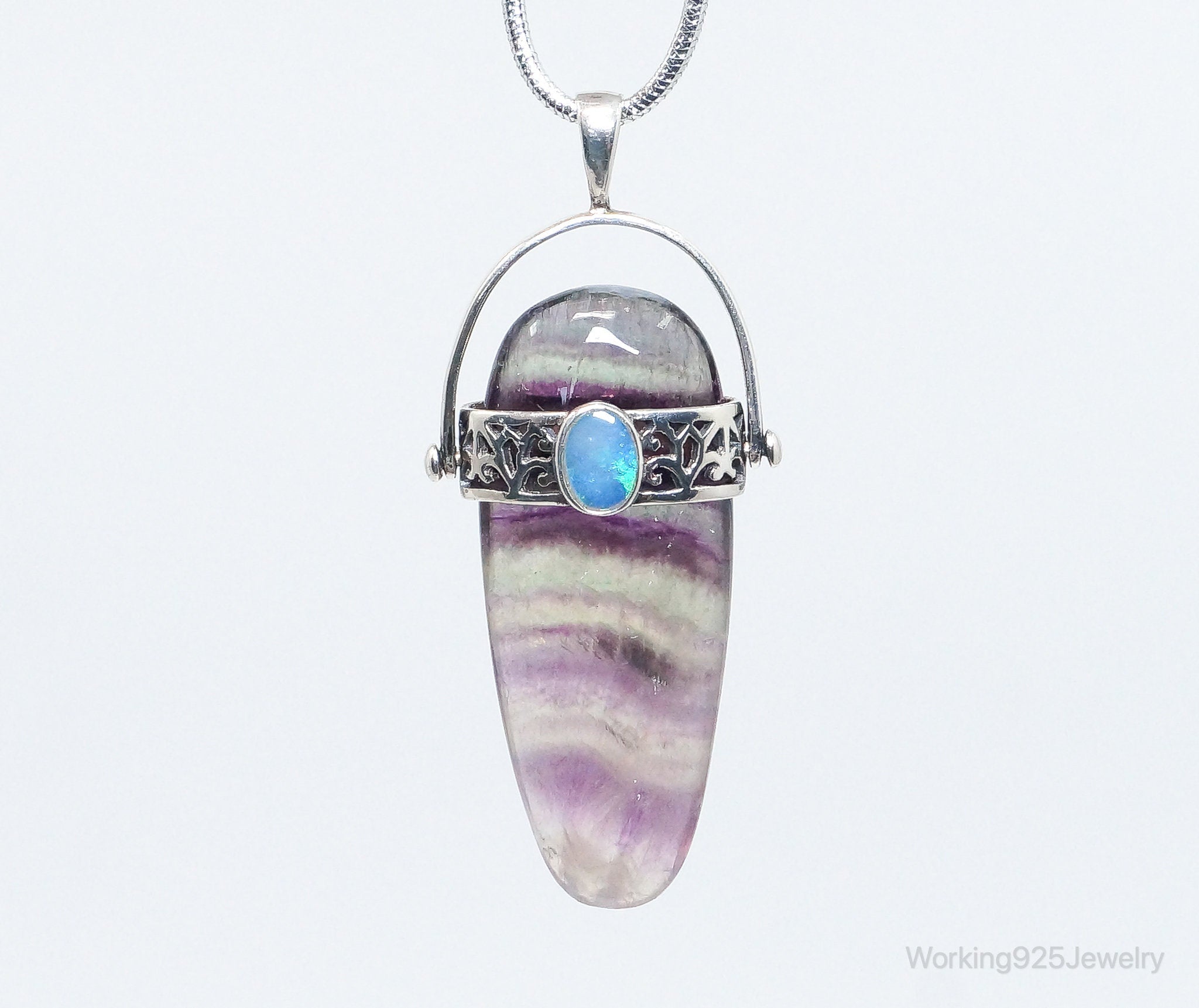 Vintage Purple & Green Fluorite Blue Opal Sterling Silver Pendant | Jewelry > Necklaces > Pendants | Wiccan Center