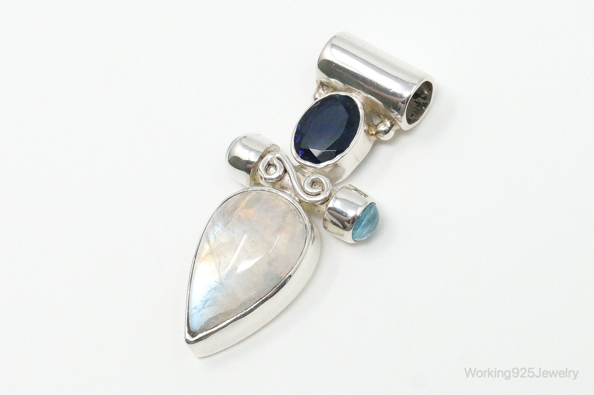 Large Vintage SJ Amethyst Blue Topaz Moonstone Sterling Silver Pendant | Jewelry > Necklaces > Pendants | Wiccan Center