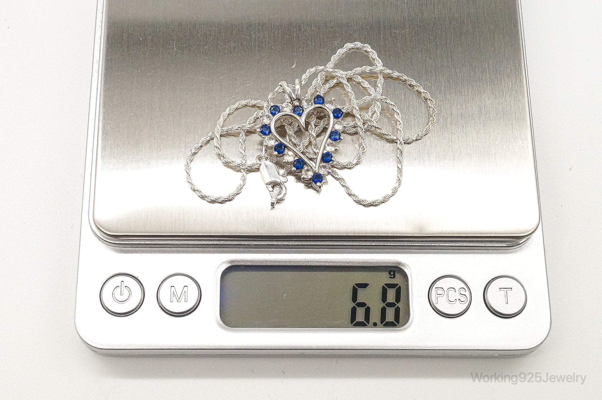 Blue & White Cubic Zirconia Heart Sterling Silver Necklace | Jewelry > Necklaces > Pendants | Wiccan Center