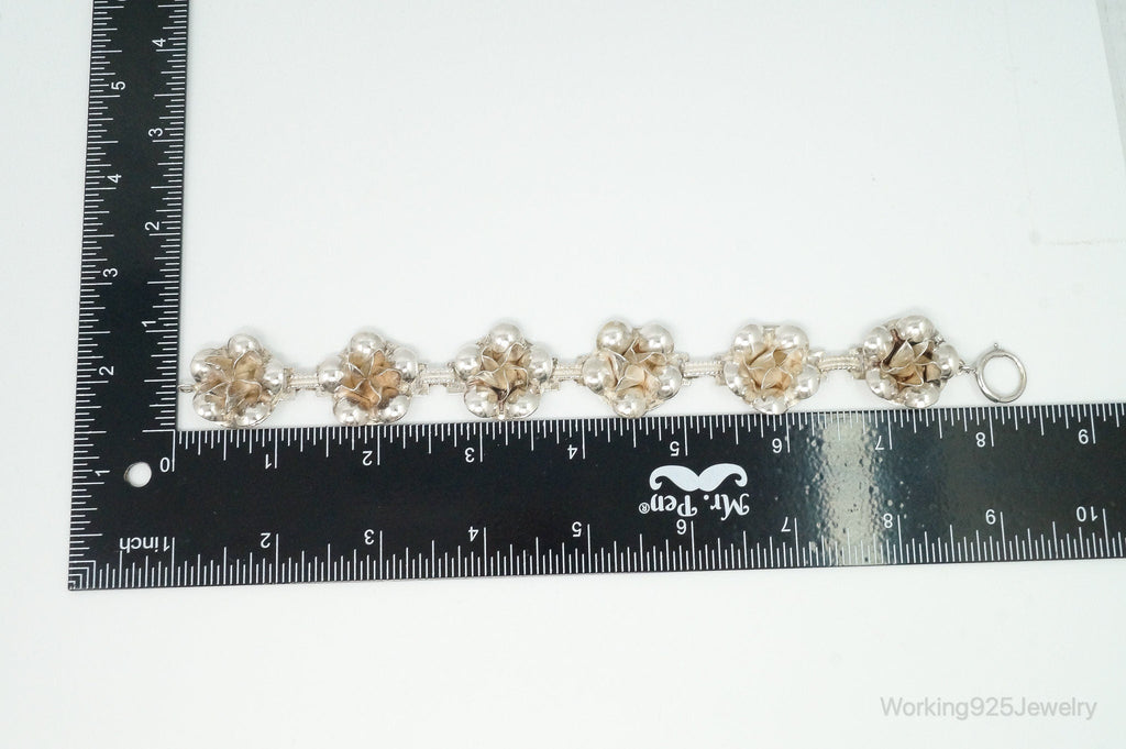Vintage 1940s Raffaele Flower Silver Silver Panel Bracelet | Jewelry > Bracelets | Wiccan Center