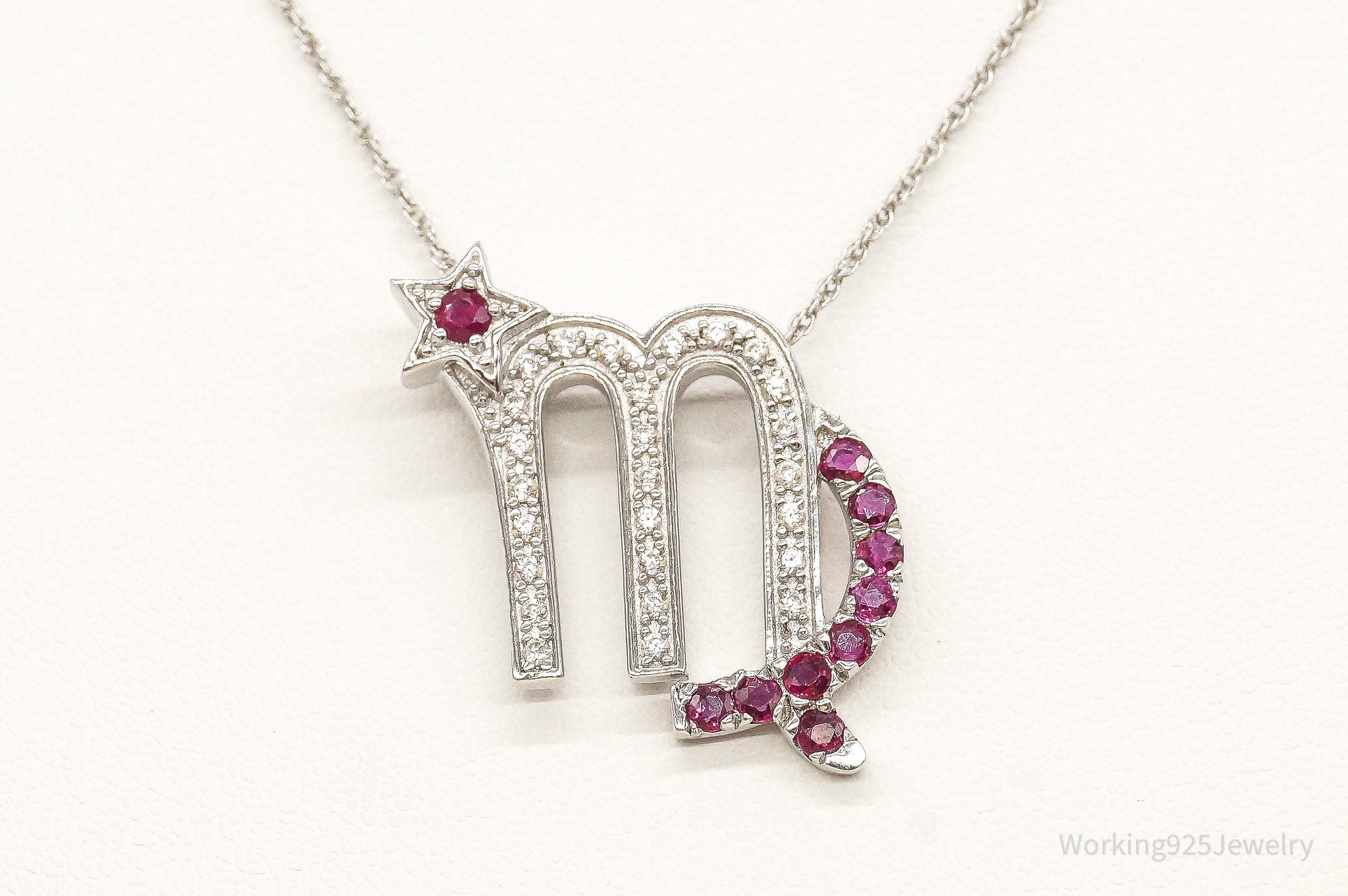 Ruby Cubic Zirconia Scorpio Sterling Silver Necklace | Jewelry > Necklaces > Pendants | Wiccan Center