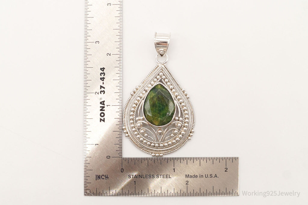 Vintage Large Green Stone Sterling Silver Pendant | Jewelry > Necklaces > Pendants | Wiccan Center