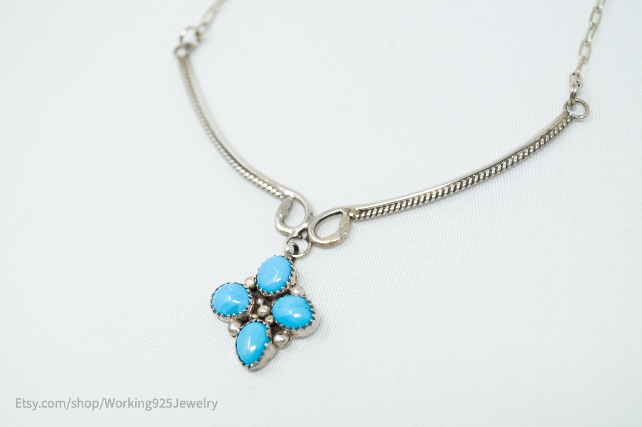 Vintage Native American Handmade KC Signed Turquoise Sterling Silver Necklace | Jewelry > Necklaces > Pendants | Wiccan Center
