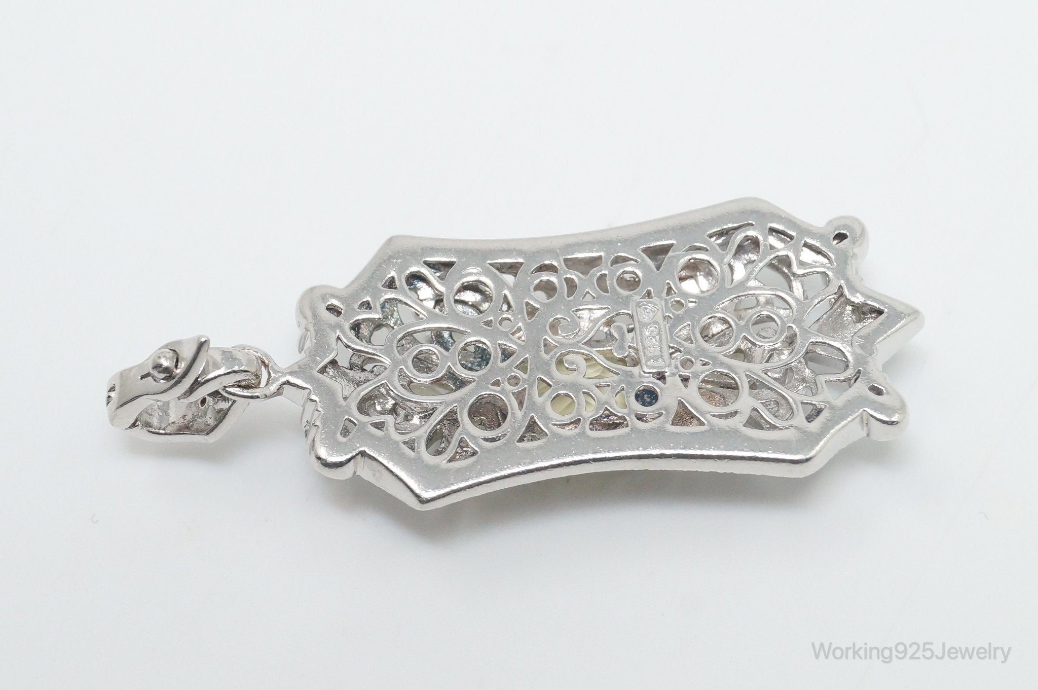 Vintage Art Deco Cubic Zirconia Peridot Sterling Silver Necklace Pendant | Jewelry > Necklaces > Pendants | Wiccan Center