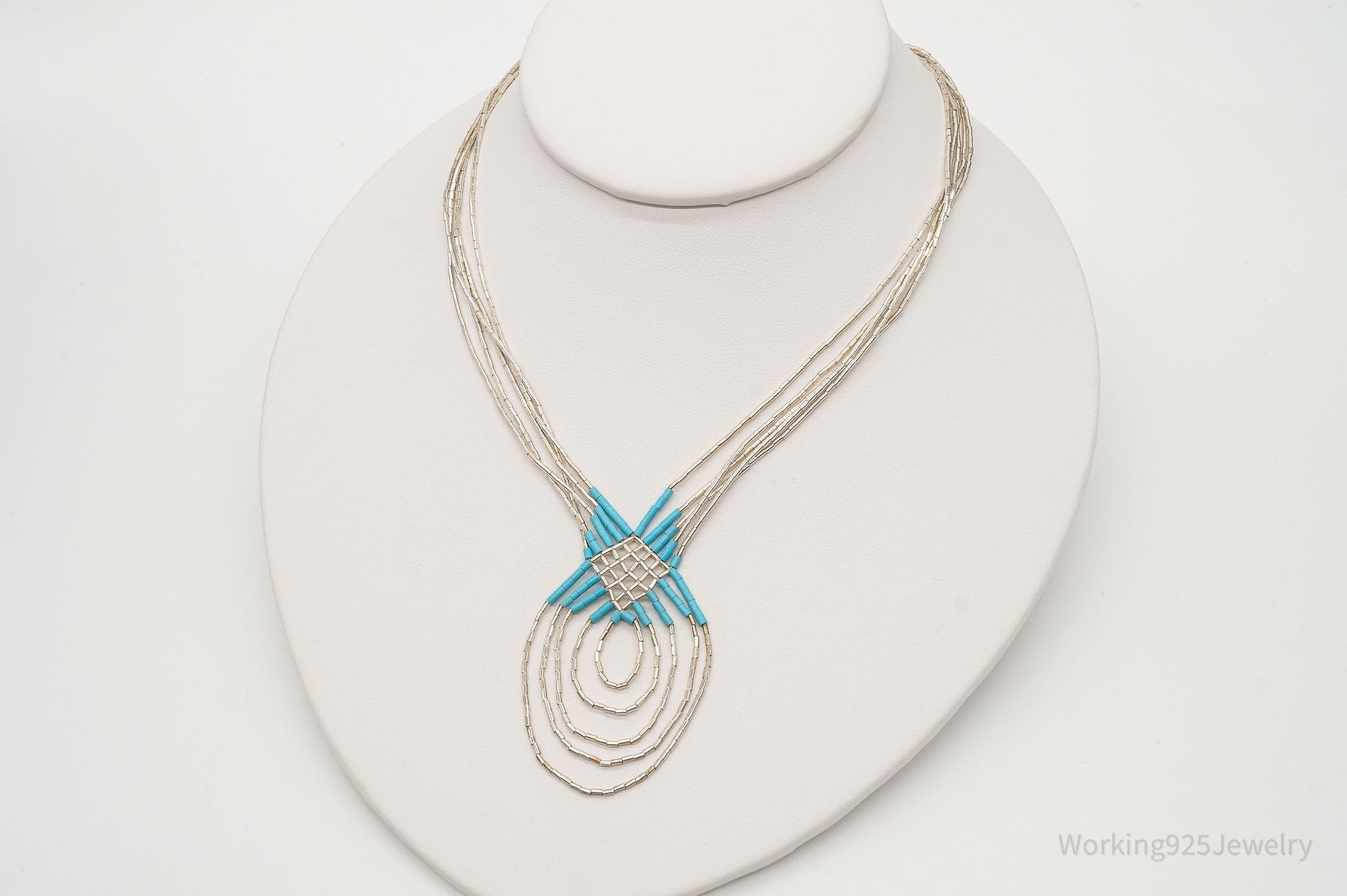 Vintage Native American Blue Turquoise Bead Sterling Silver Necklace | Jewelry > Necklaces | Wiccan Center