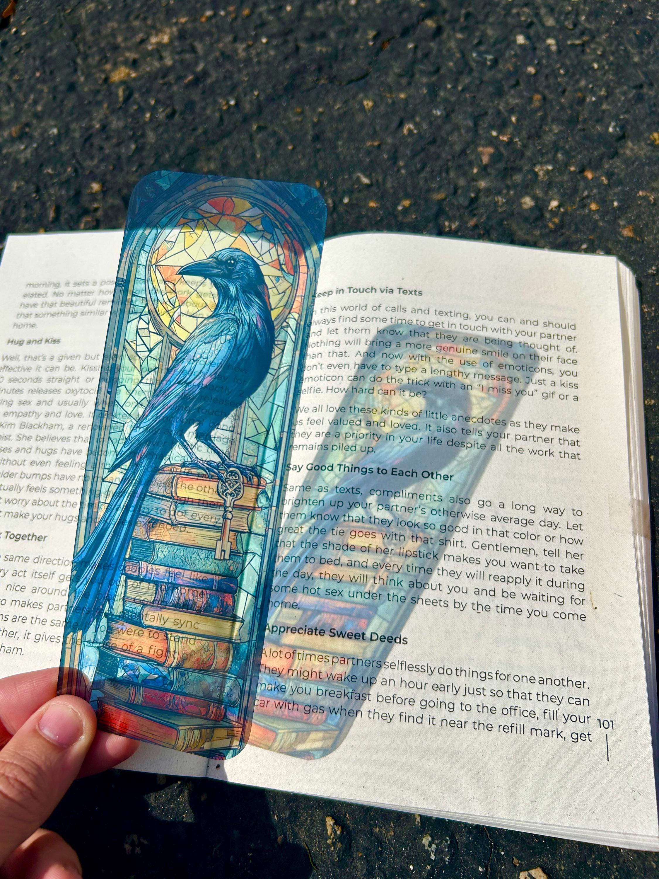 Clever Raven Library Bookmark – Stacked Books & Wise Raven Art, Literary Gothic Gift, Unique Book Lover Accessory | | Wiccan Center