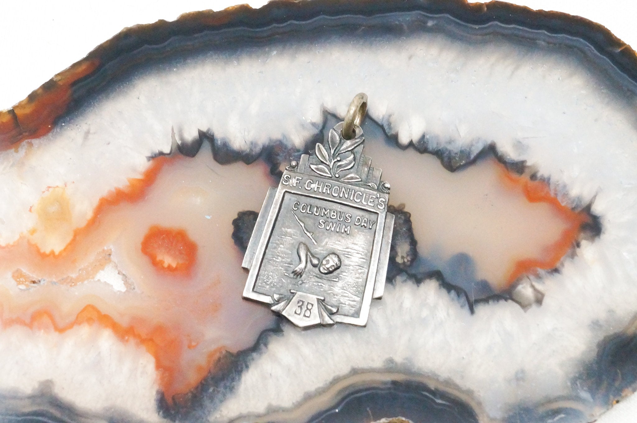 Vintage Antique 1938 Columbus Day Swim Sterling Silver Necklace Pendant | Jewelry > Necklaces > Pendants | Wiccan Center