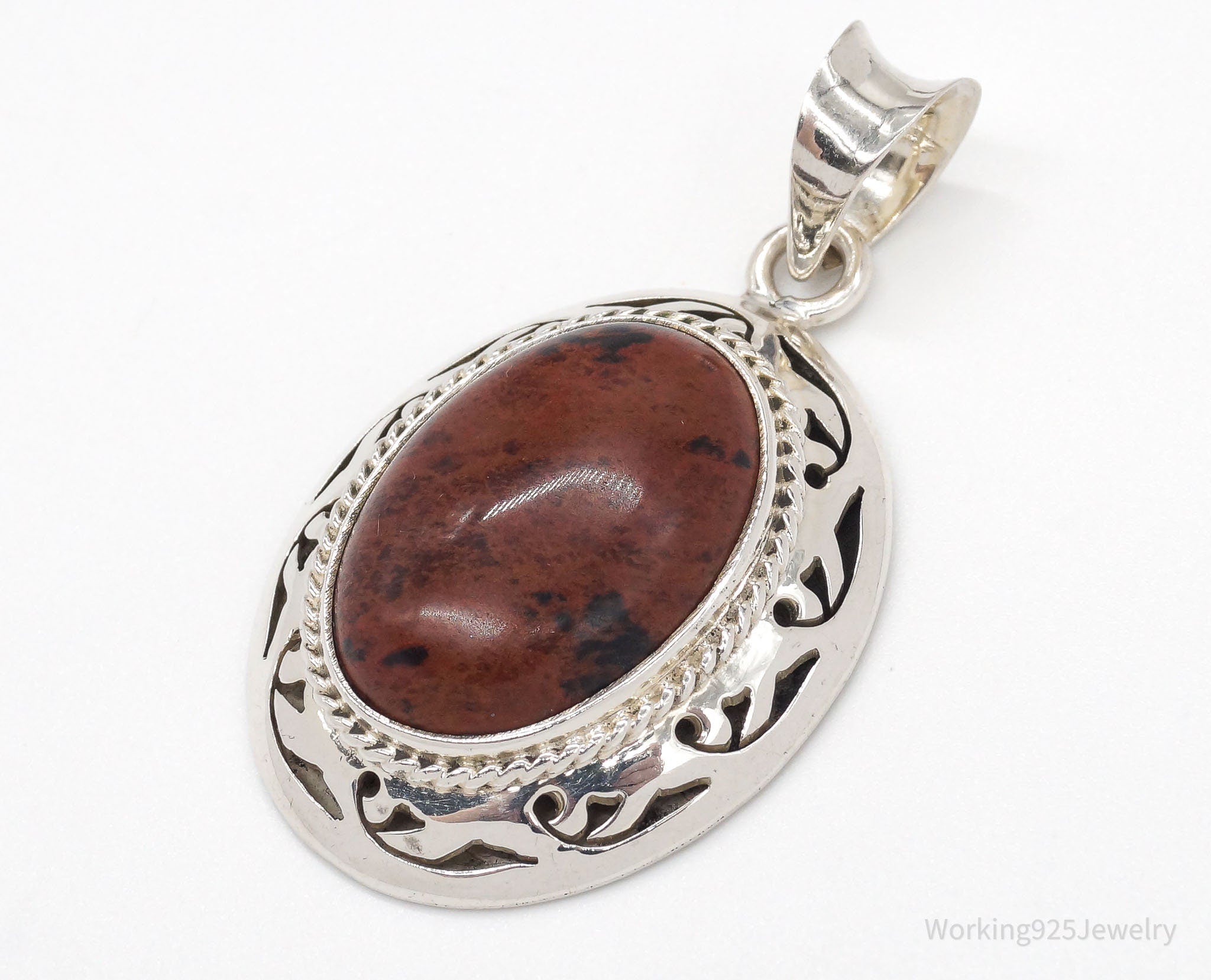 Vintage Large Mahogany Obsidian Sterling Silver Necklace Pendant | Jewelry > Necklaces > Pendants | Wiccan Center