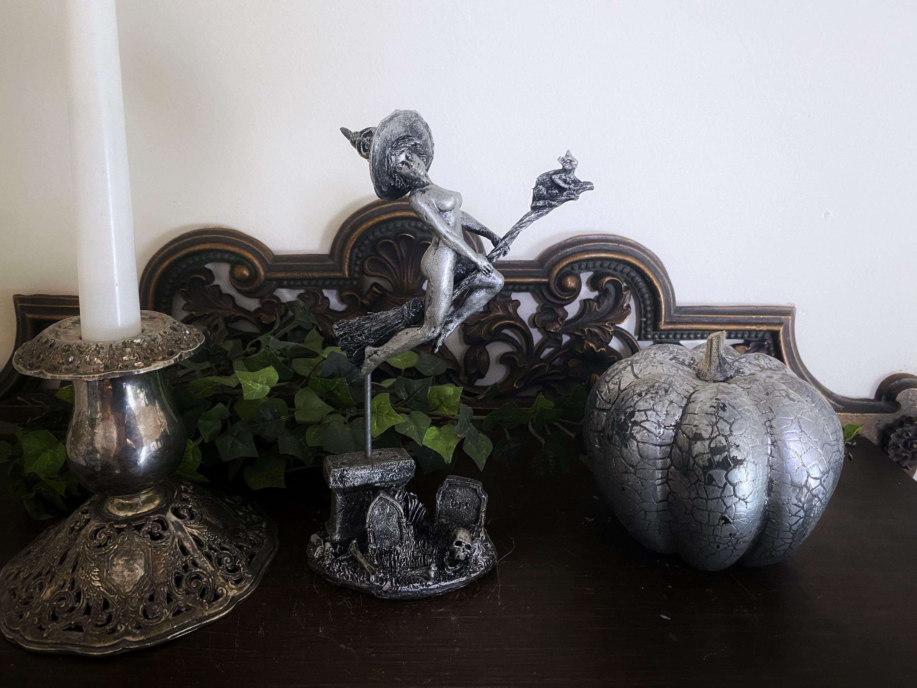 Witch’s Sabbath: Broomstick Rider Statue, Hand Painted Resin Sculpture | Pagan Folklore Figurine | Witchy Art for Gothic Home Decor