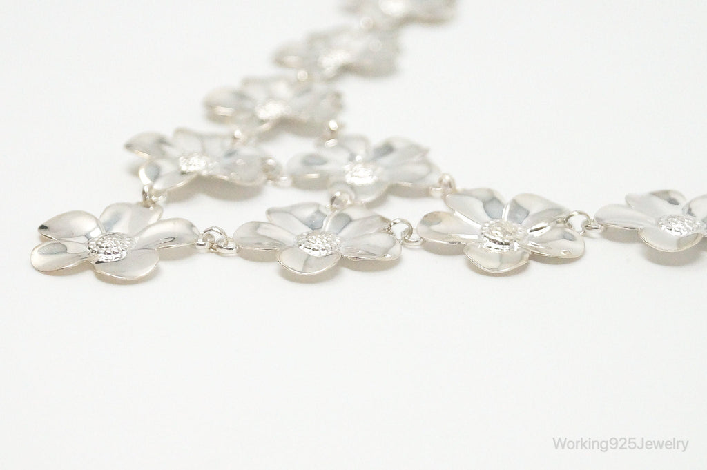 Vintage Italian Designer Paola Valentini Flowers Bib Sterling Silver Necklace | Jewelry > Necklaces > Pendants | Wiccan Center