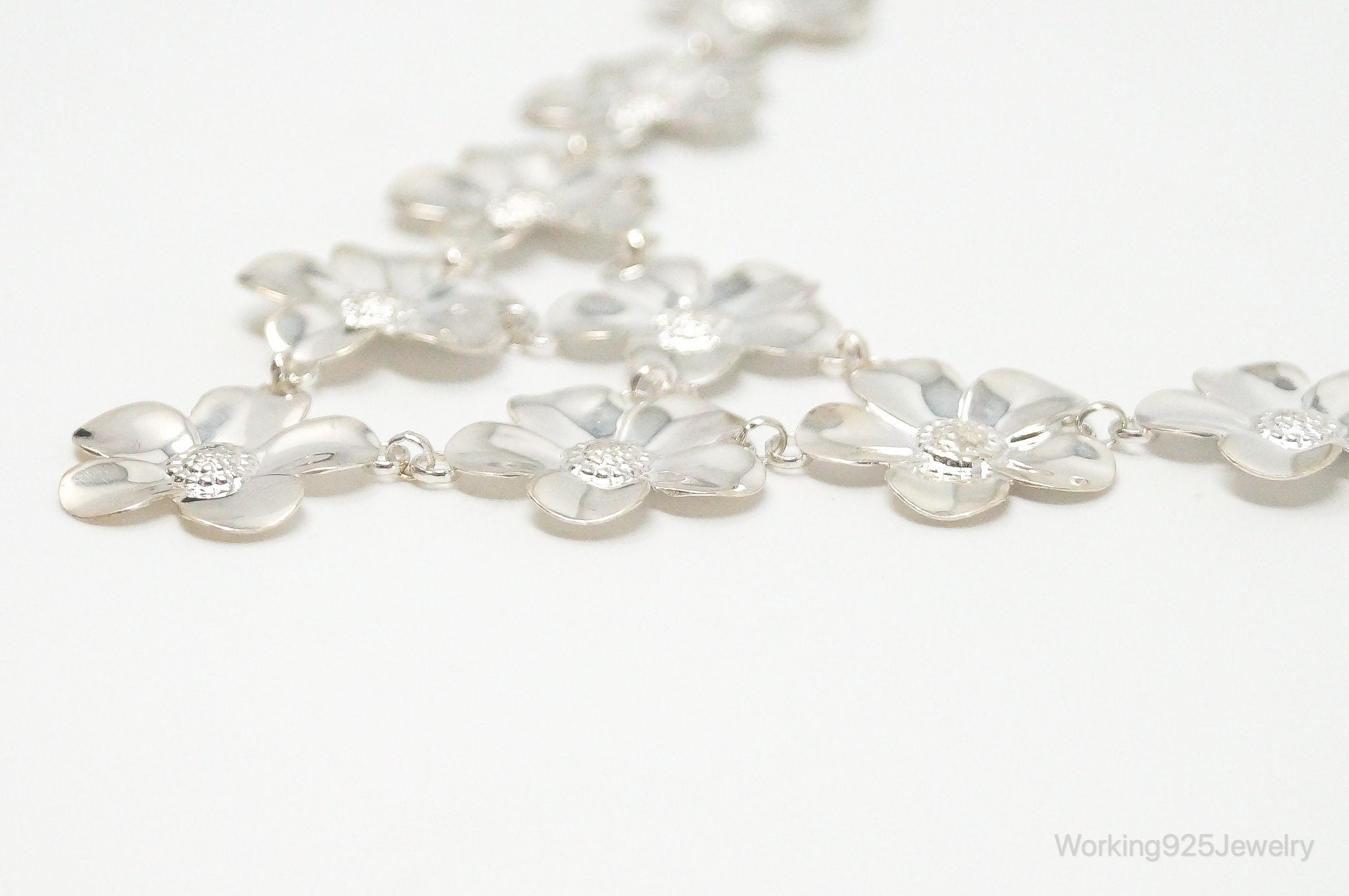 Vintage Italian Designer Paola Valentini Flowers Bib Sterling Silver Necklace | Jewelry > Necklaces > Pendants | Wiccan Center