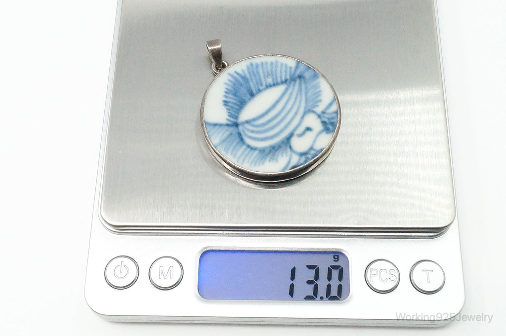 Vintage White Blue Ming Porcelain Sterling Silver Pendant | Jewelry > Necklaces > Pendants | Wiccan Center