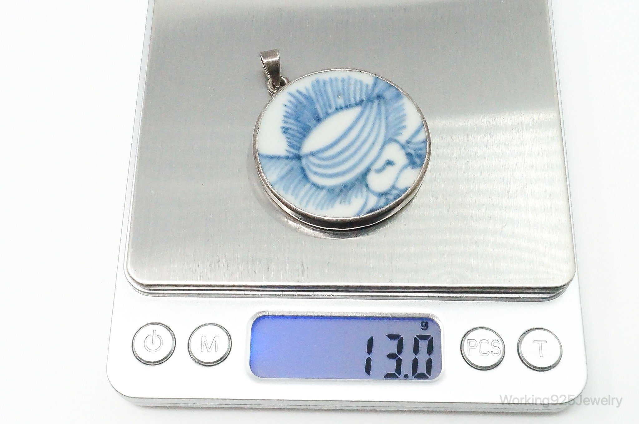 Vintage White Blue Ming Porcelain Sterling Silver Pendant | Jewelry > Necklaces > Pendants | Wiccan Center