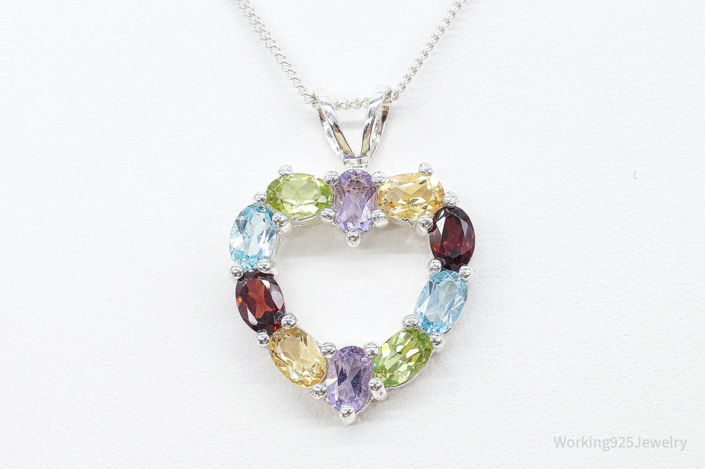 Multi Gemstone Large Heart Sterling Silver Necklace | Jewelry > Necklaces > Pendants | Wiccan Center