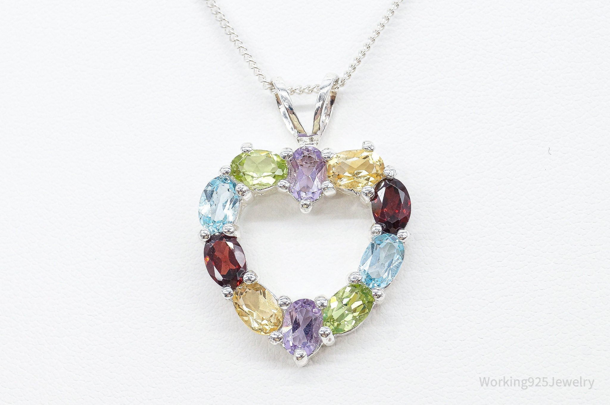Multi Gemstone Large Heart Sterling Silver Necklace | Jewelry > Necklaces > Pendants | Wiccan Center