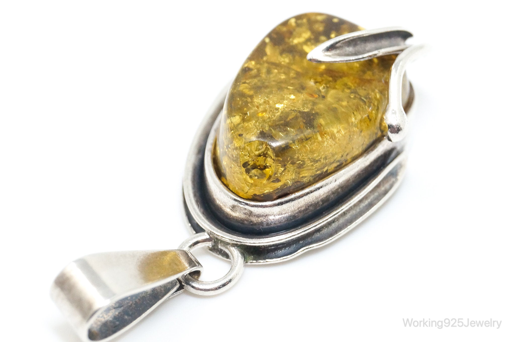 Vintage Honey Amber Modernist Sterling Silver Necklace Pendant | Jewelry > Necklaces > Pendants | Wiccan Center