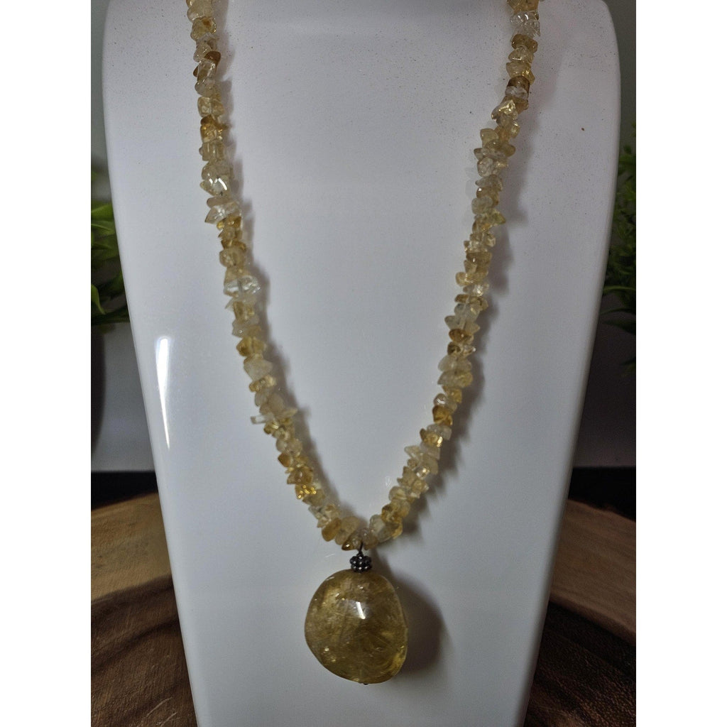 Vintage Citrine Sterling Silver Pendant Necklace - Radiant Golden Specimen | CrystalCloud Company