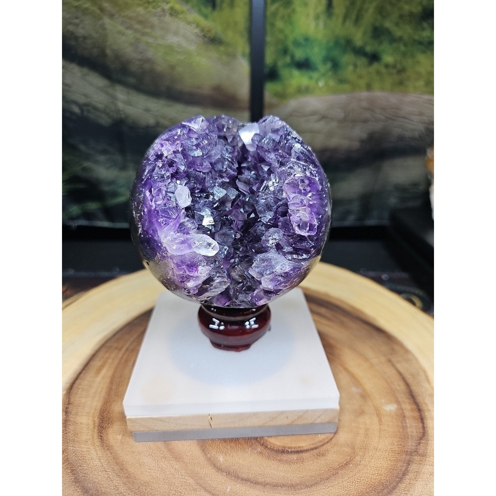 1.92LB Natural Purple Crystal Cave Quartz Open Crystal Ball Spiritual Healing | Geodes & Clusters | Wiccan Center