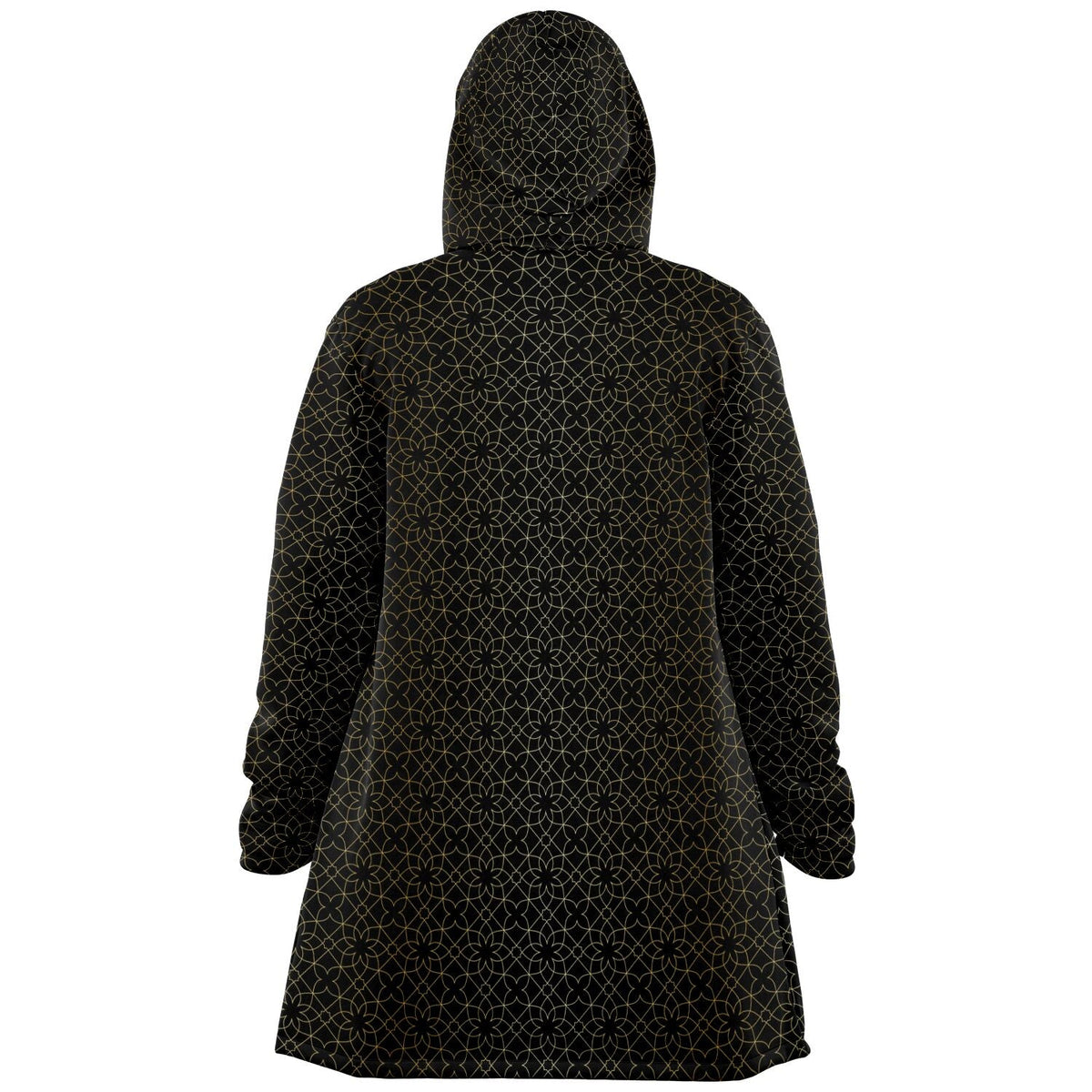 Black and Gold Sacred Geometry Flower Cuddle Cloak | Unisex Minky Sherpa Lined Hooded Coat | Women and Mens Festival Coat | Mountain Fashion | Microfleece Cloak - AOP | Wiccan Center