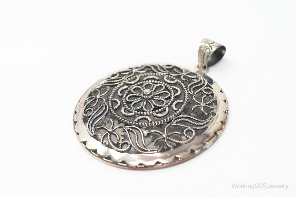 Large India Designer Doug Paulus Ornate Flower Sterling Silver Pendant | Jewelry > Necklaces > Pendants | Wiccan Center