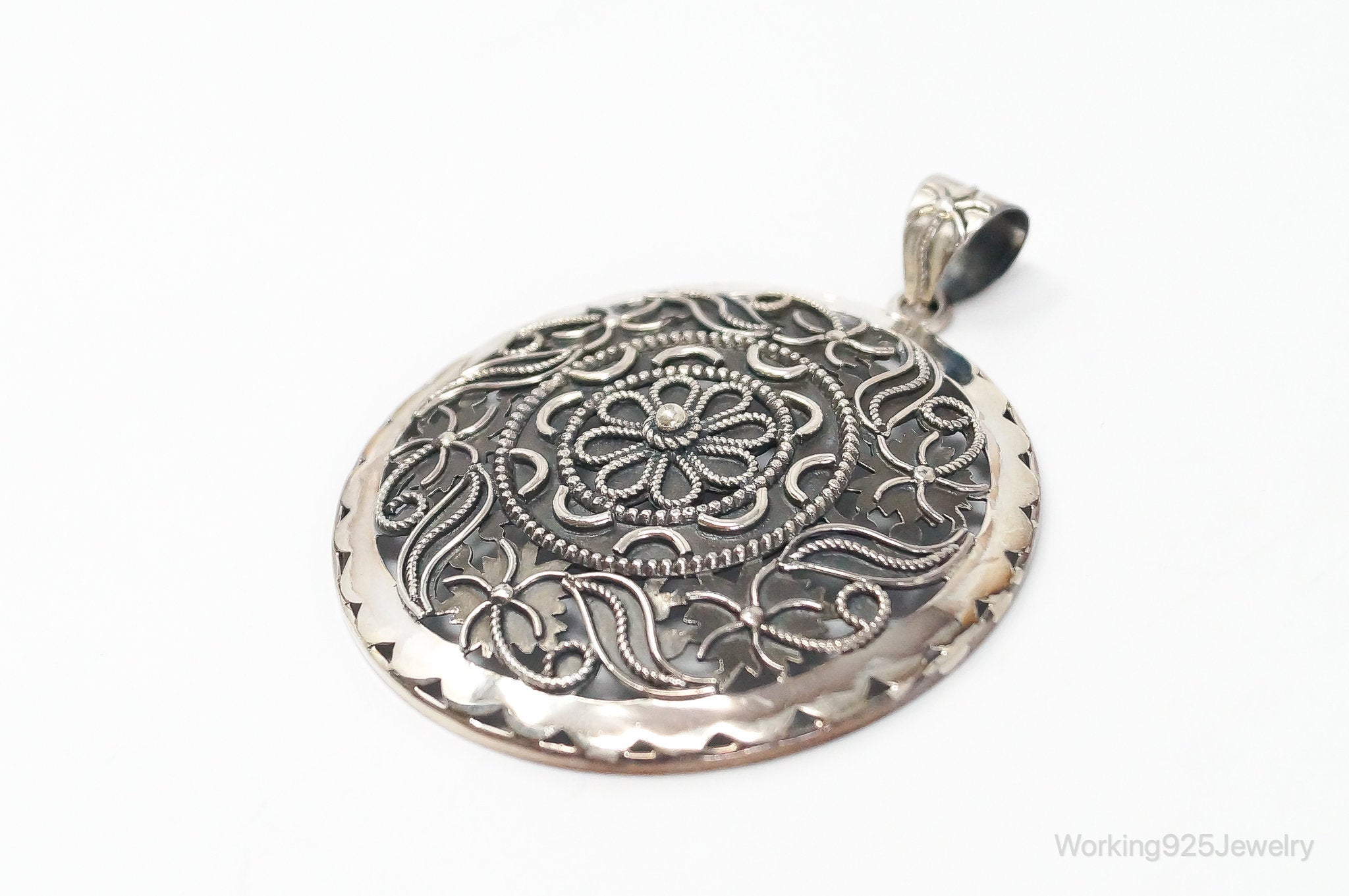 Large India Designer Doug Paulus Ornate Flower Sterling Silver Pendant | Jewelry > Necklaces > Pendants | Wiccan Center