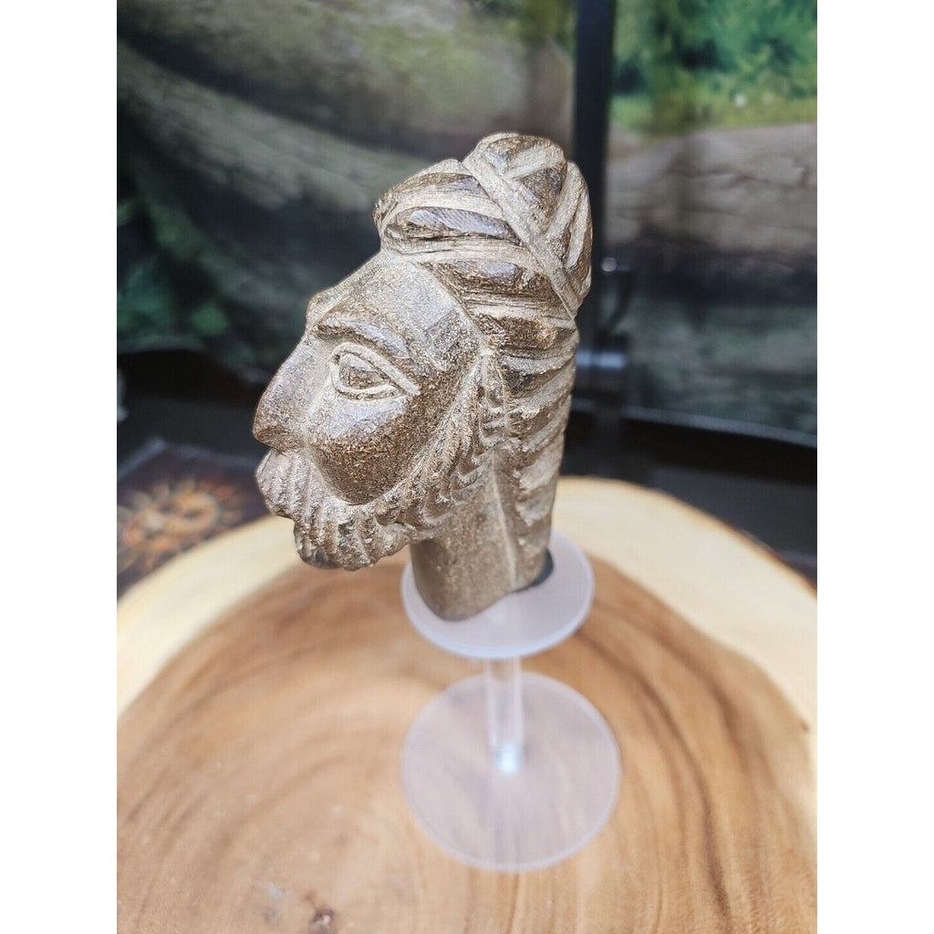 Vintage ABSTRACT STONE HEAD Sculpture Stone 1 lb W/Stand