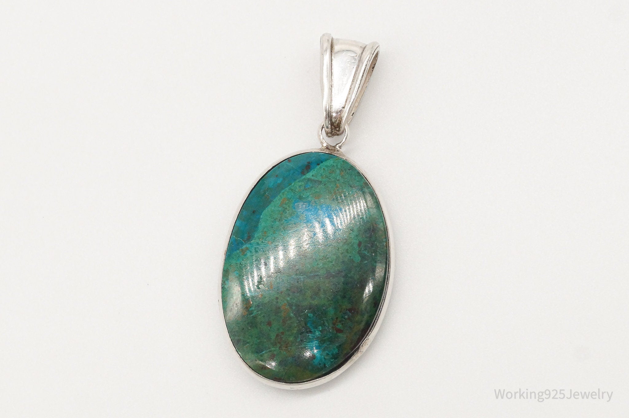 Vintage Large Chrysocolla 950 Silver Pendant | Jewelry > Necklaces > Pendants | Wiccan Center