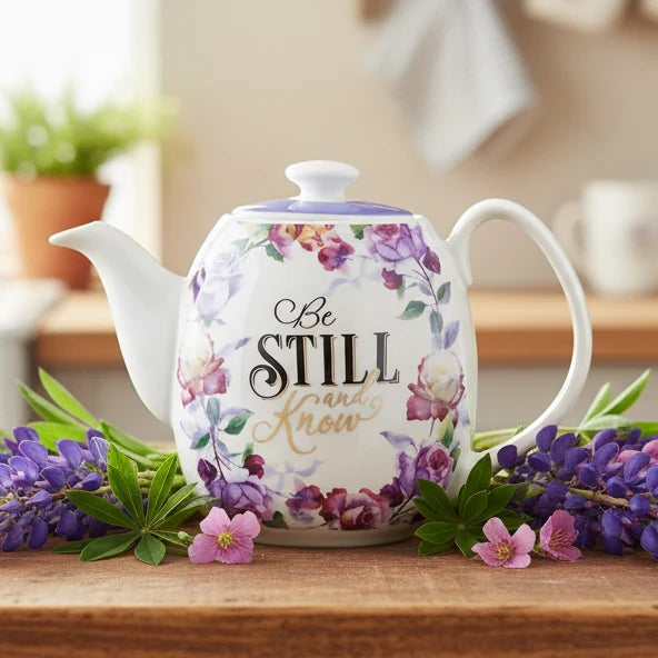Purple "Be Still" Ceramic Teapot | Gifts | Wiccan Center