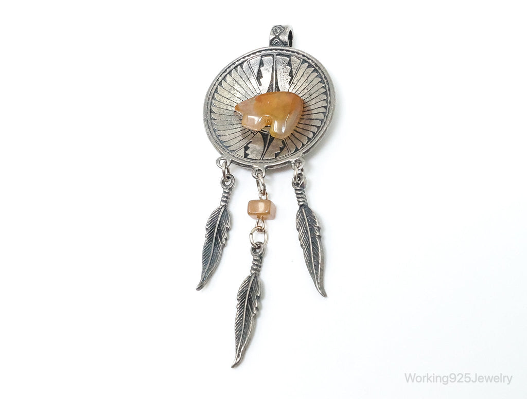Large Vintage Native American Orange Agate Bear Sterling Silver Pendant | Jewelry > Necklaces > Pendants | Wiccan Center