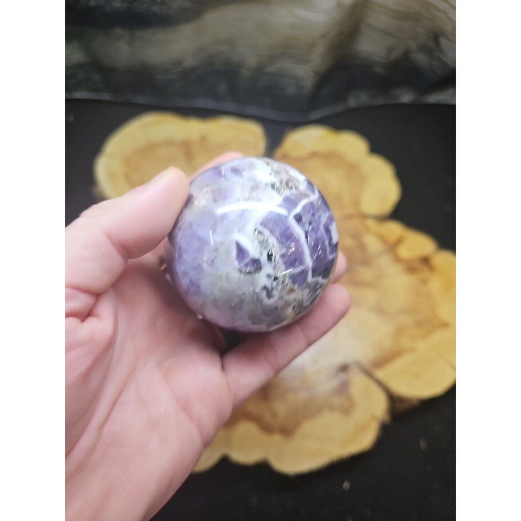 Amethyst Sphere — 65mm with Glass Stand, 1 lb | Crystal Spheres & Eggs | Wiccan Center
