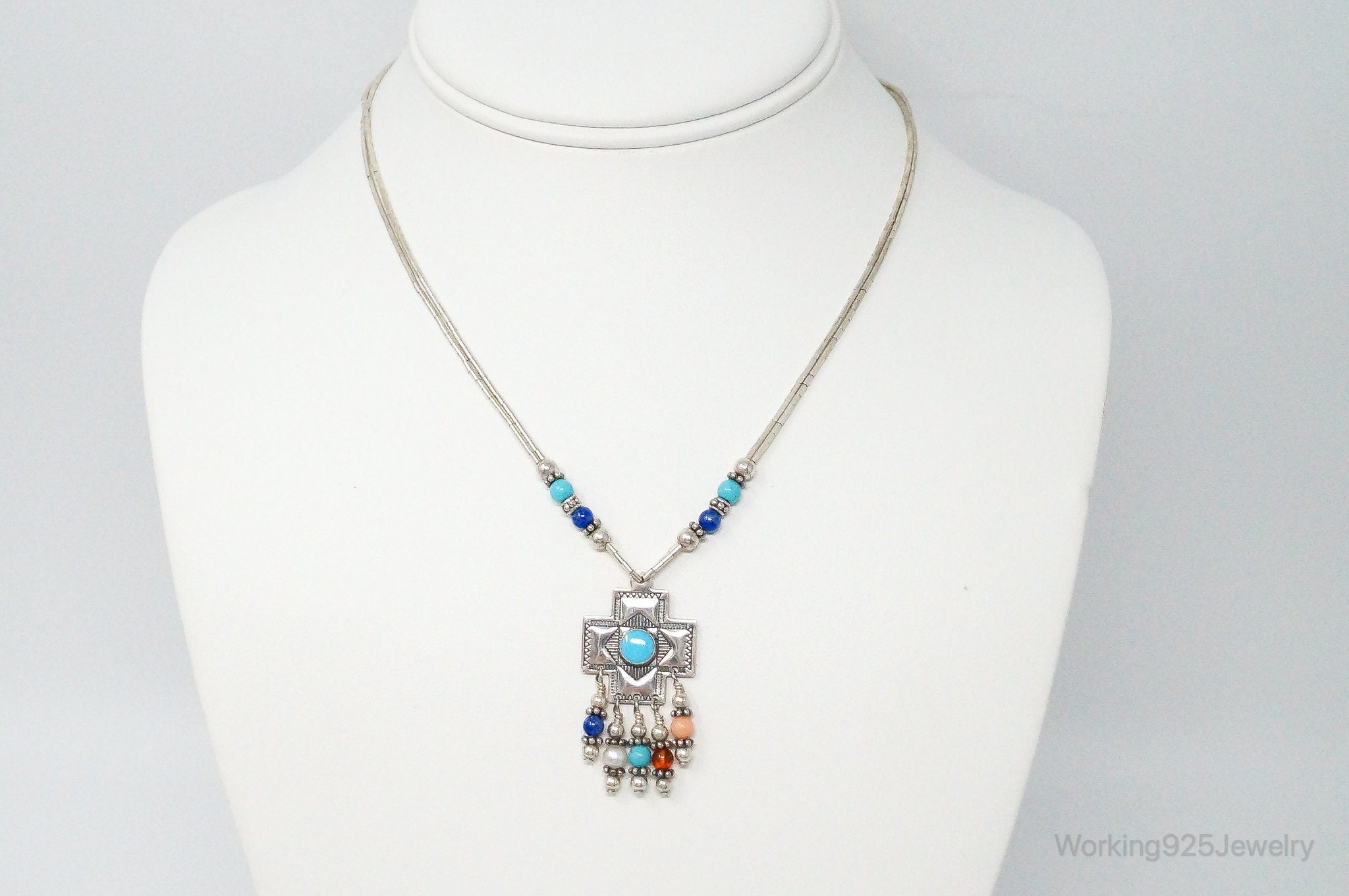 QT Turquoise Pendant On Carolyn Pollack Bead Sterling Silver Chain Necklace | Jewelry > Necklaces | Wiccan Center