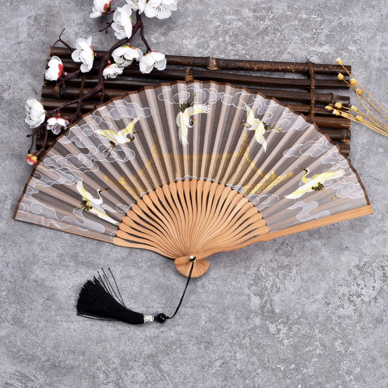 Vintage Bamboo & Silk Folding Hand Fan – Art Floral Design | Fans | Wiccan Center