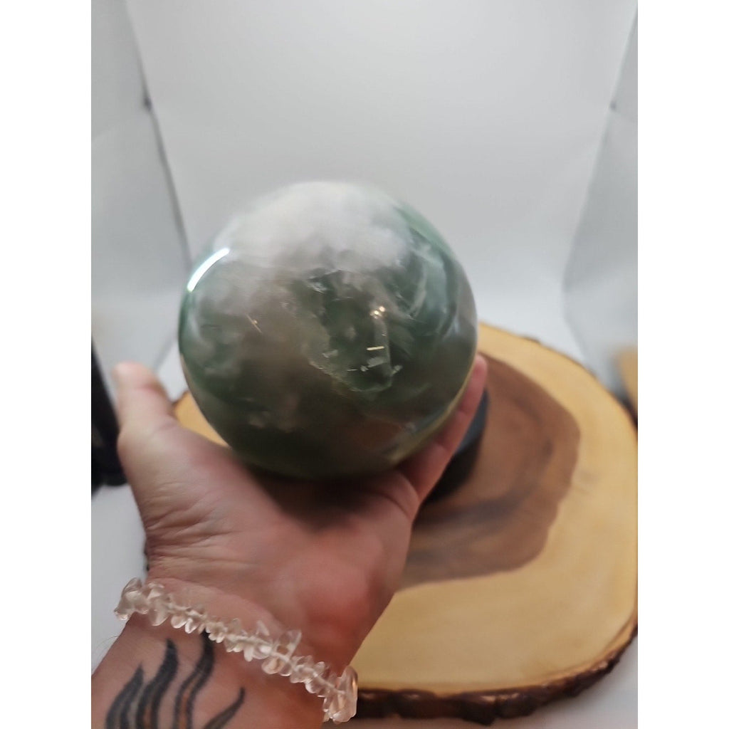 Large Natural Green Fluorite Quartz Crystal Sphere — 5.43 lbs, Madagascar | CrystalCloud Company | Crystal Spheres & Eggs | Wiccan Center