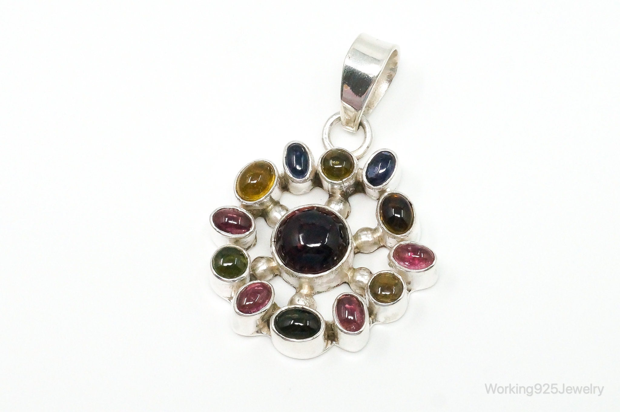 Large Designer SJ Multi Gem Sterling Silver Necklace Pendant | Jewelry > Necklaces > Pendants | Wiccan Center