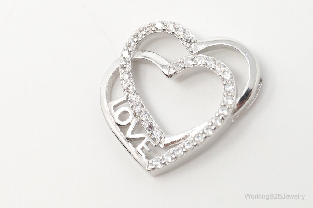 Vintage Open Heart Cubic Zirconia Sterling Silver Necklace Pendant | Jewelry > Necklaces > Pendants | Wiccan Center