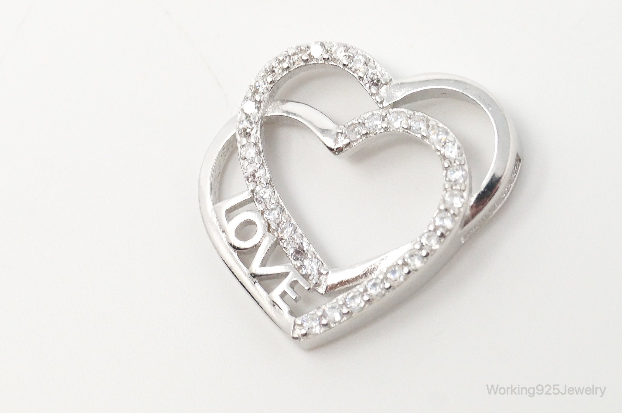 Vintage Open Heart Cubic Zirconia Sterling Silver Necklace Pendant | Jewelry > Necklaces > Pendants | Wiccan Center