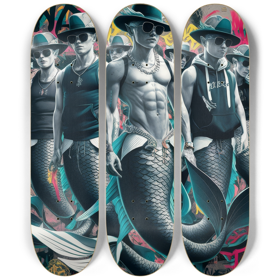 3 Skateboard Series Art - Macho Mermen | Skateboard | Wiccan Center