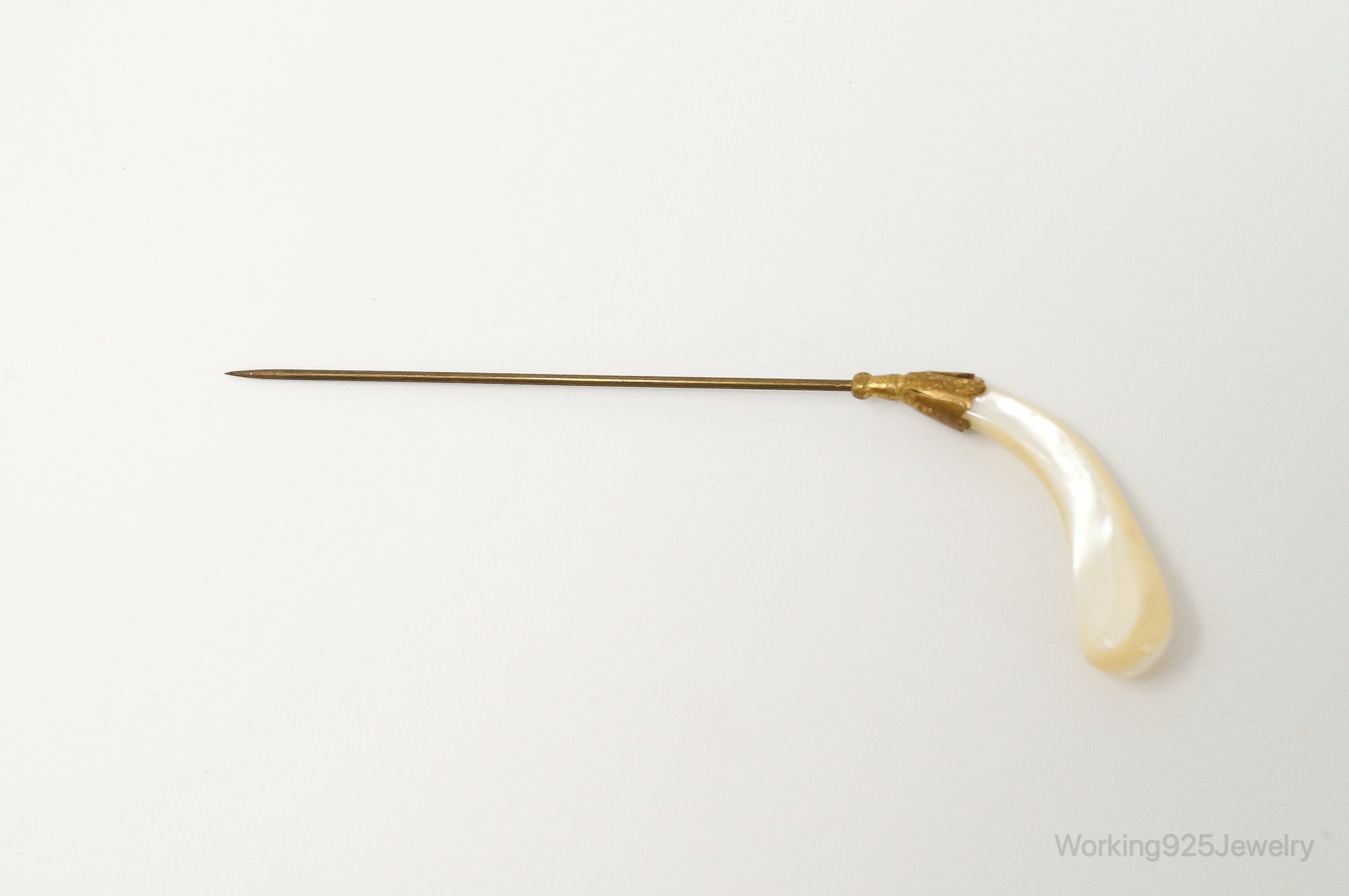 Long Antique Mother Of Pearl Brass Brooch Pin | Jewelry > Brooches, Pins & Clips | Wiccan Center