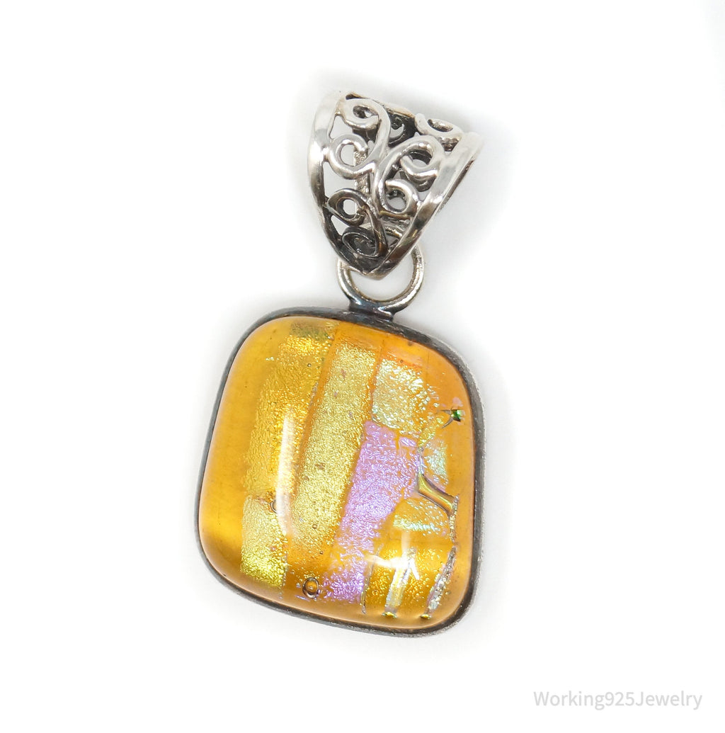 Vintage Large Dichroic Glass Square Sterling Silver Necklace Pendant | Jewelry > Necklaces > Pendants | Wiccan Center