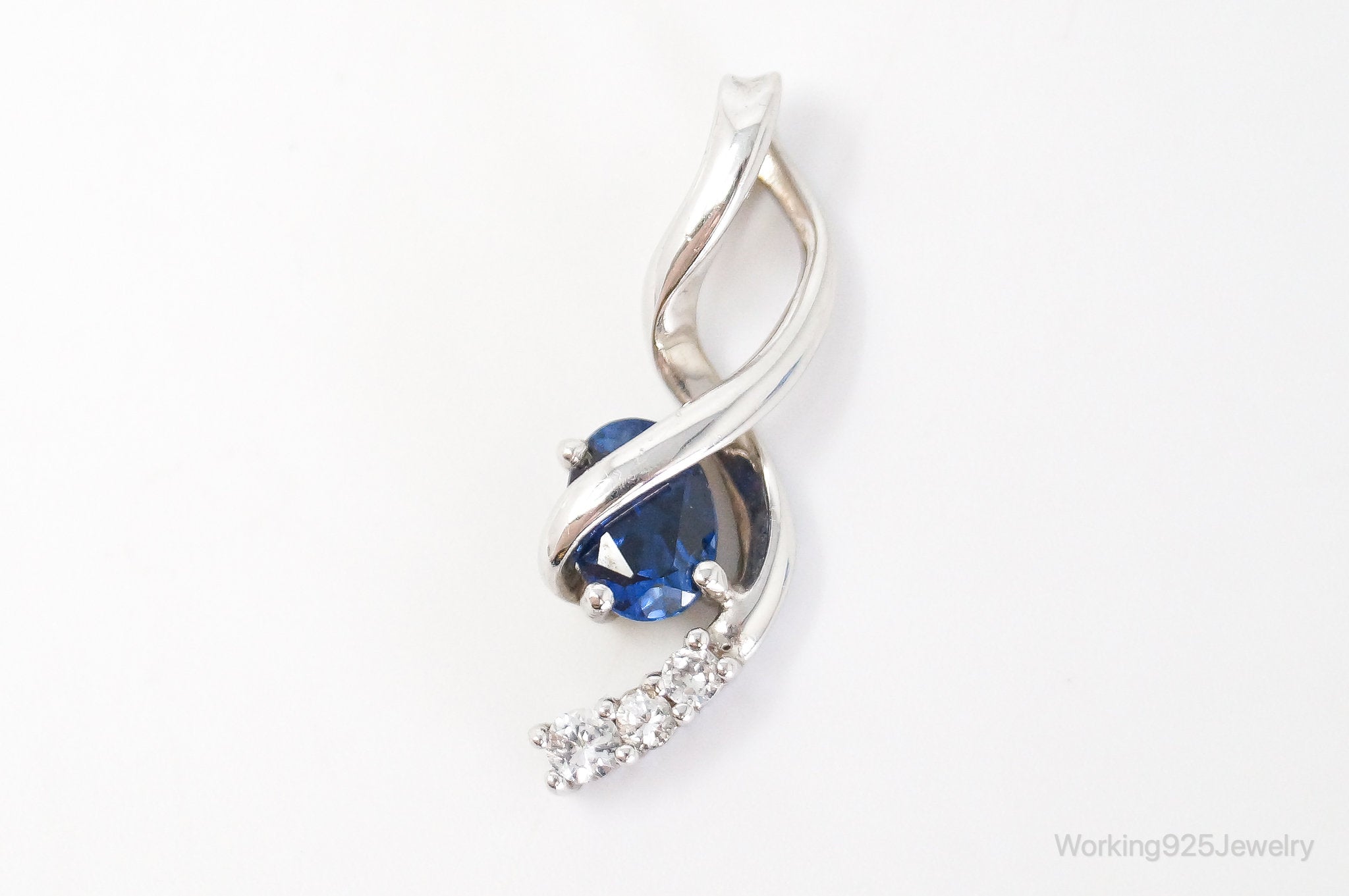 Blue Sapphire Cubic Zirconia Sterling Silver Necklace Pendant | Jewelry > Necklaces > Pendants | Wiccan Center